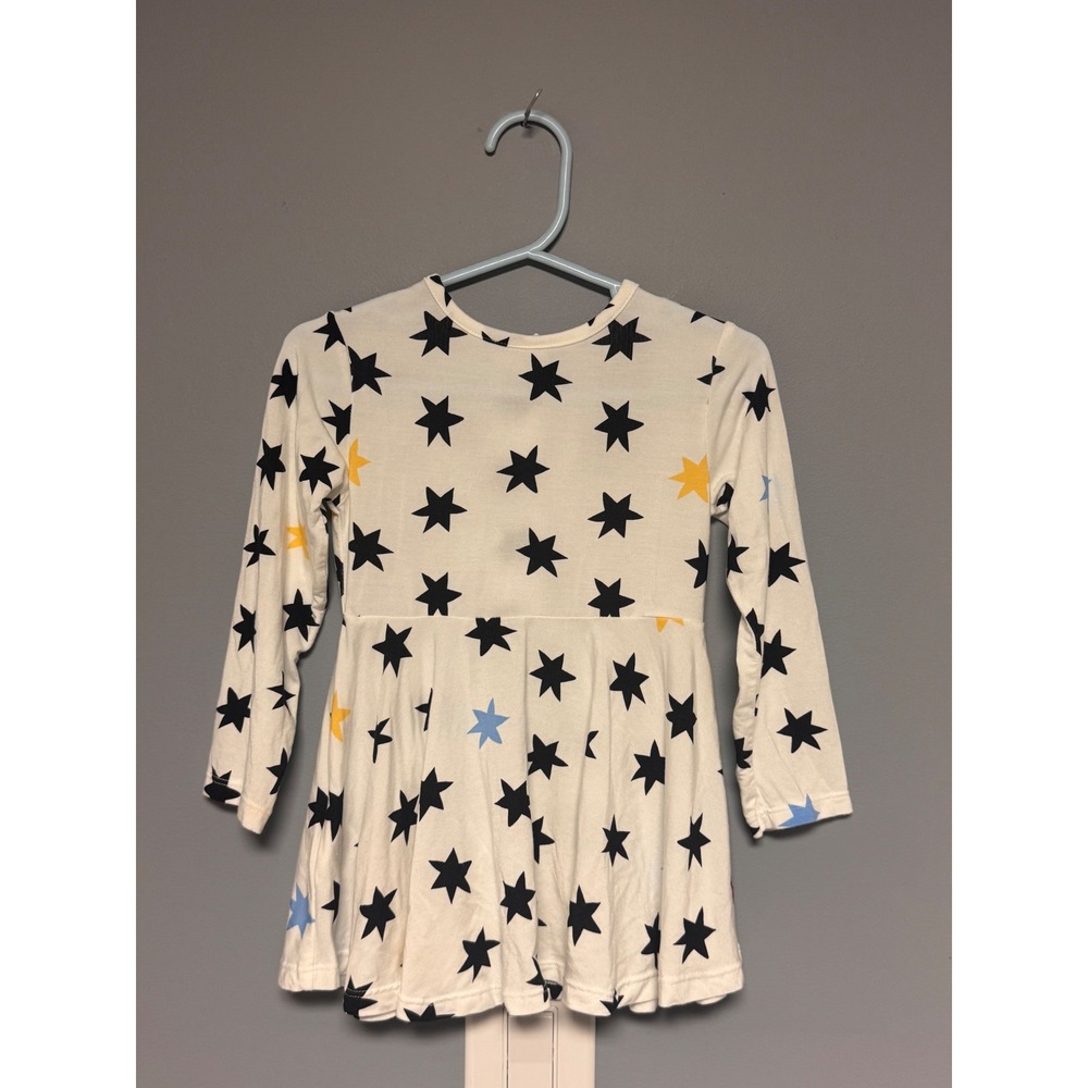 Magnetic Me Star Print Long Sleeve Modal Dress Cream White 12-18 Months